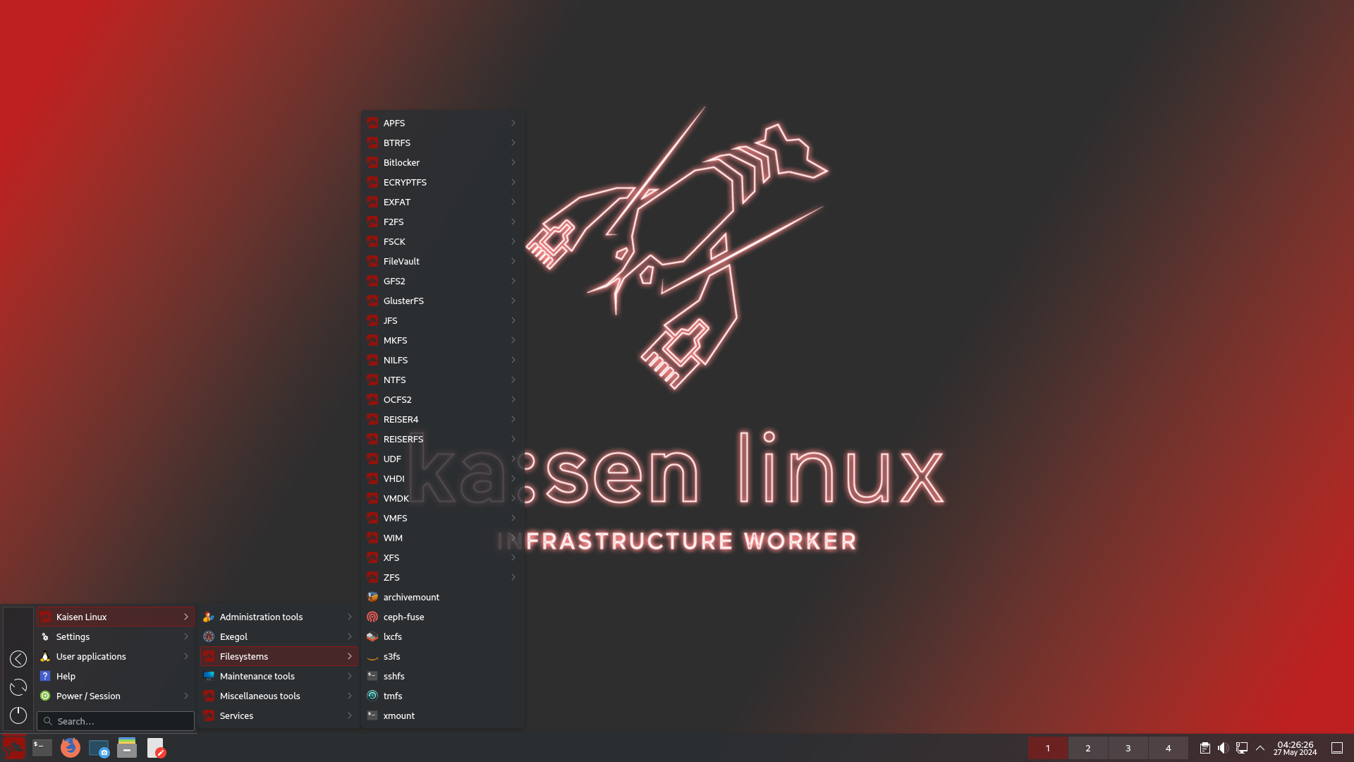 kaisen linux KDE with filesystems menu
