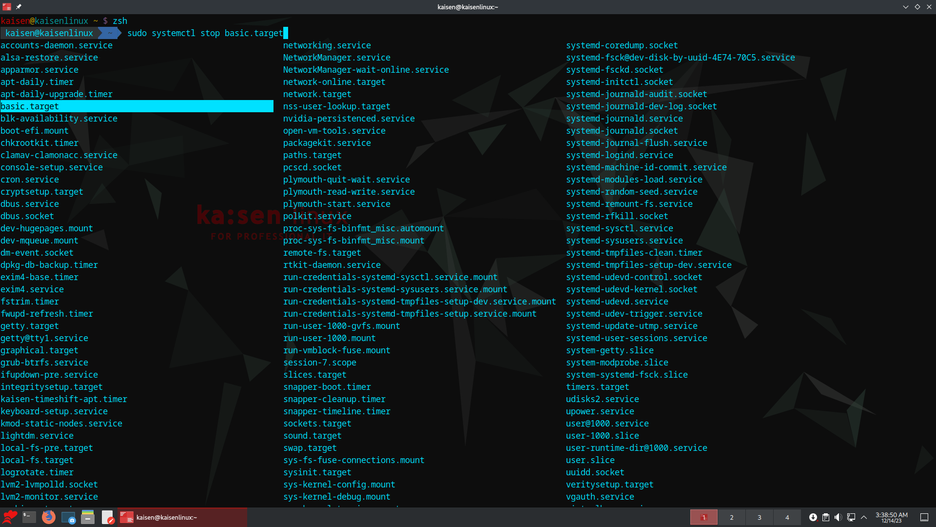 kaisen linux with ZSH completion for systemd
