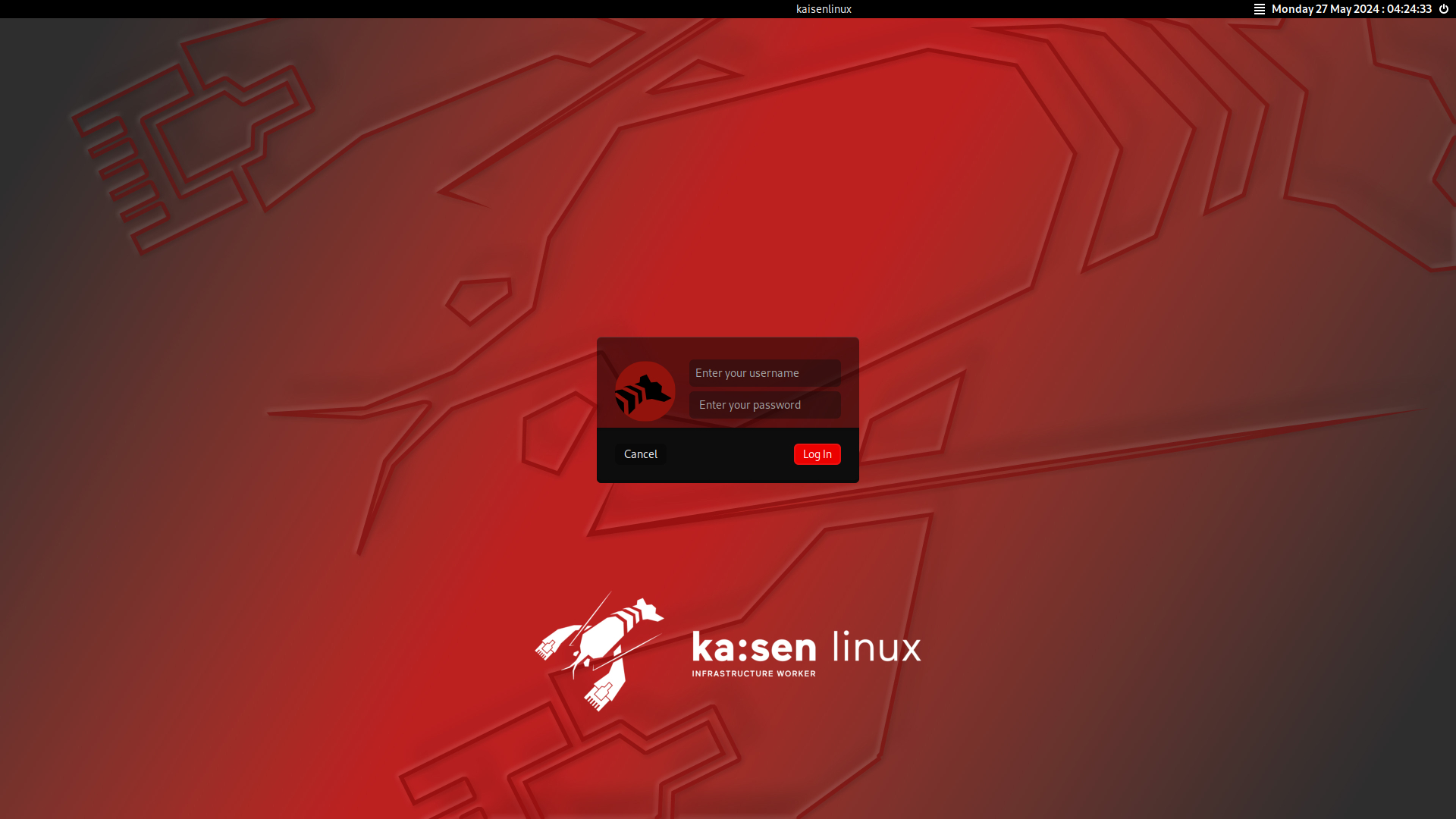 kaisen linux login screen