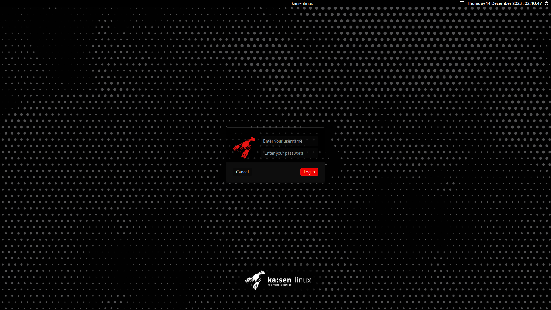 kaisen linux login screen