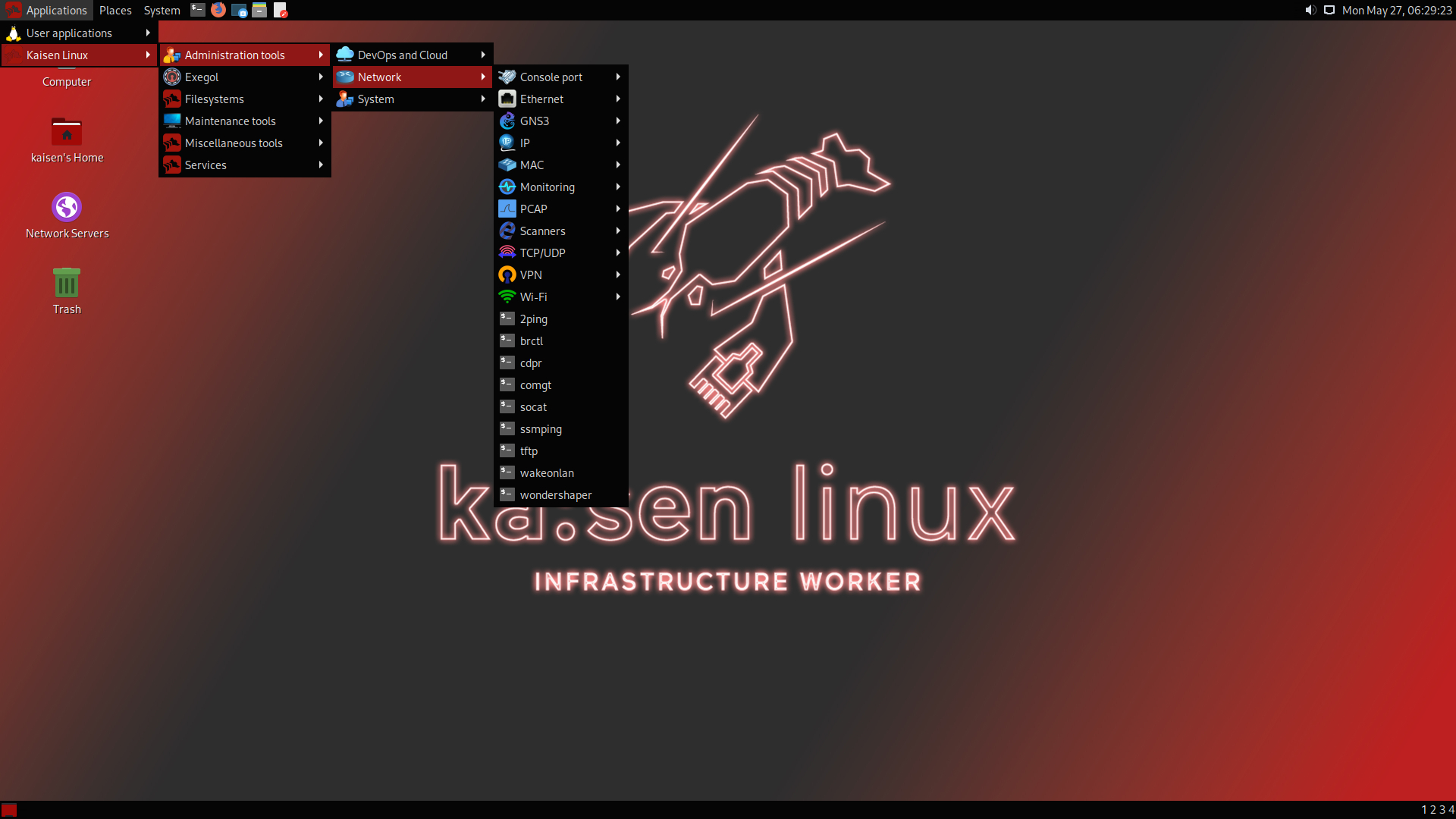 kaisen linux mate with network administration tools menu